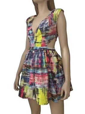 Anthropologie Mustard Seed Neon Lights Cut Out Dress Colourful Print Crinoline
